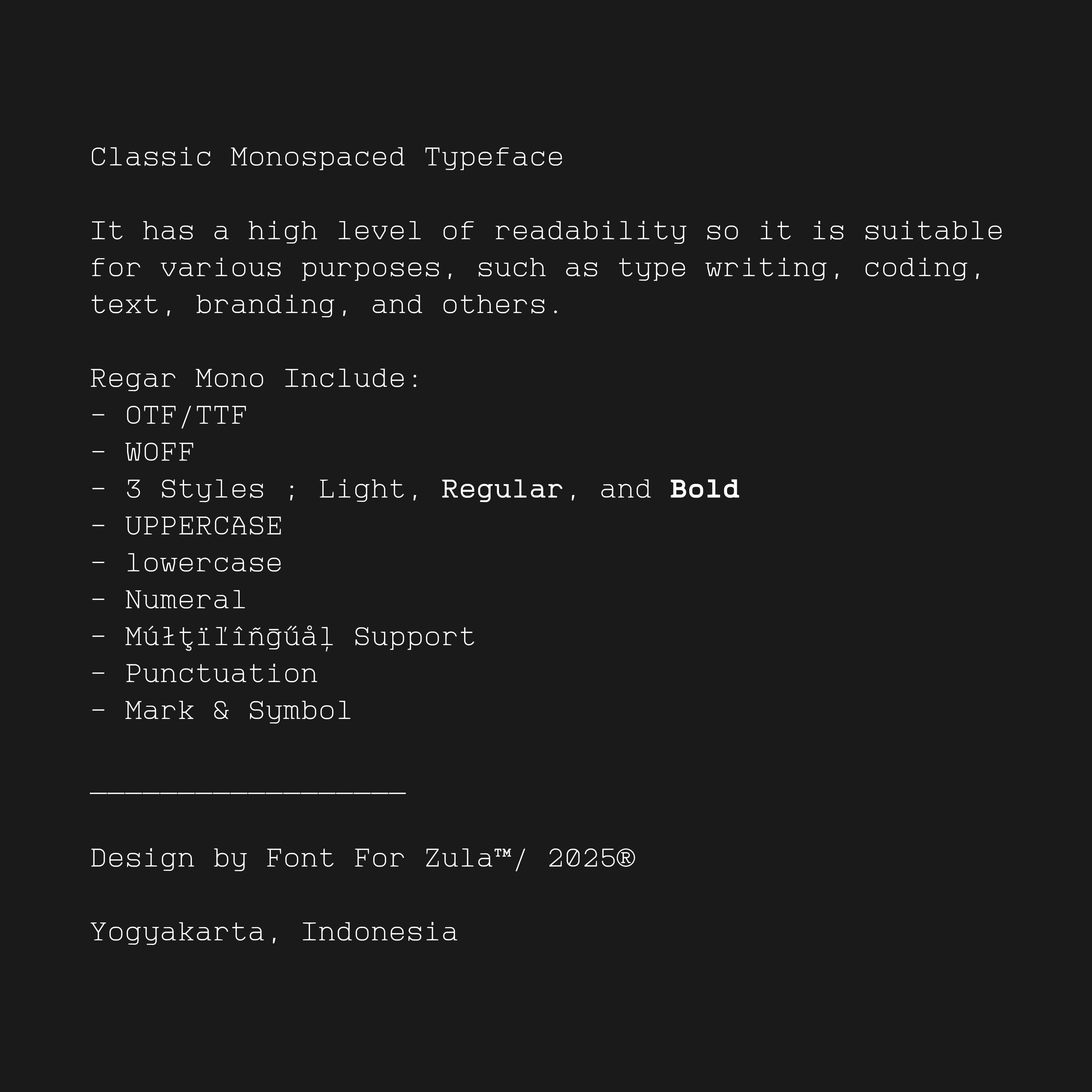 REGAR MONOSPACED FONT FAMILY