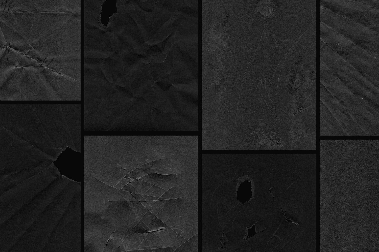 A black background with a sample of different grunge textures.