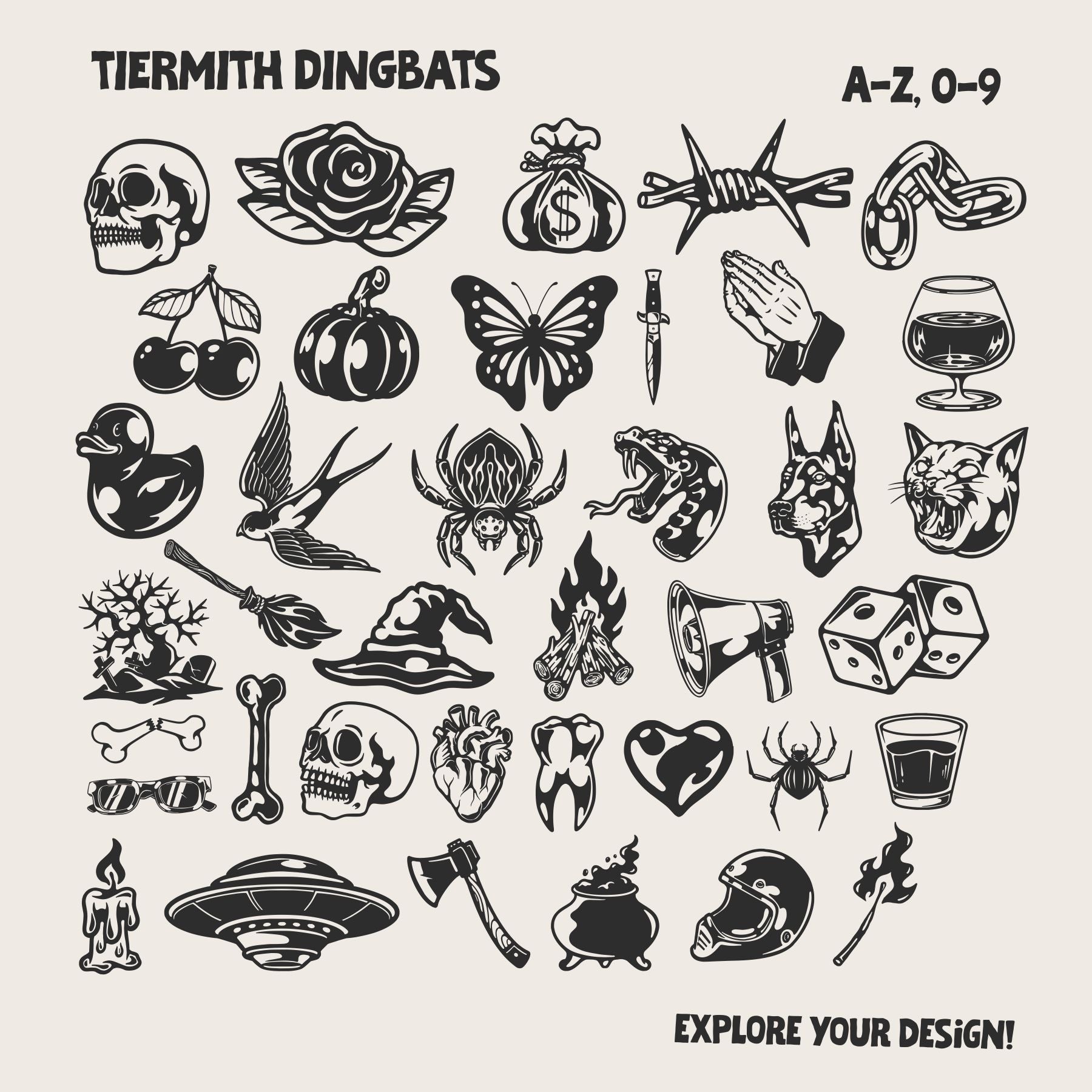 Tiermith Spooky Typeface and Dingbats - secret-cache