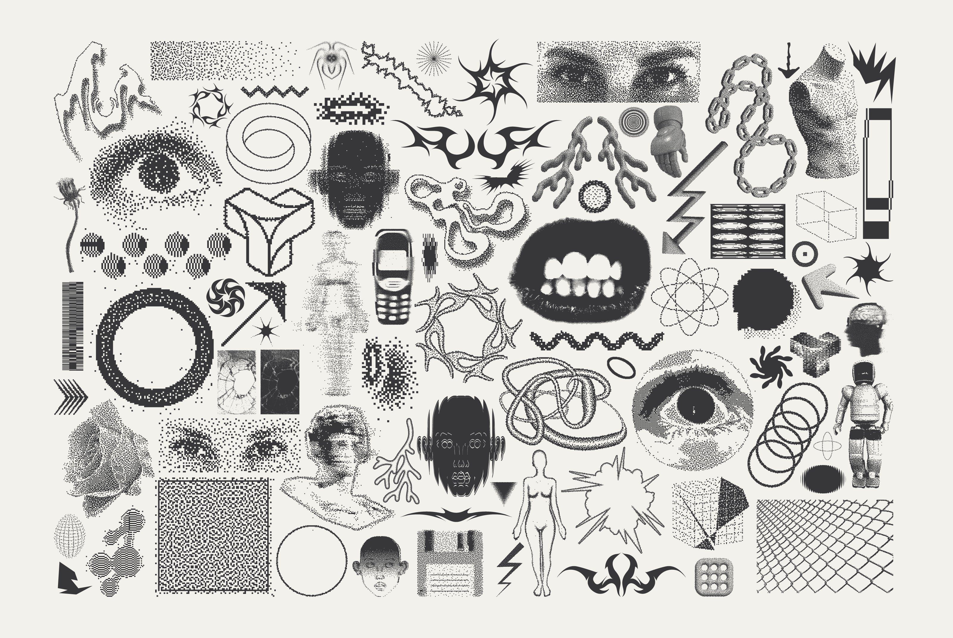 82 Vector Dither Y2K Shapes Pack - secret-cache