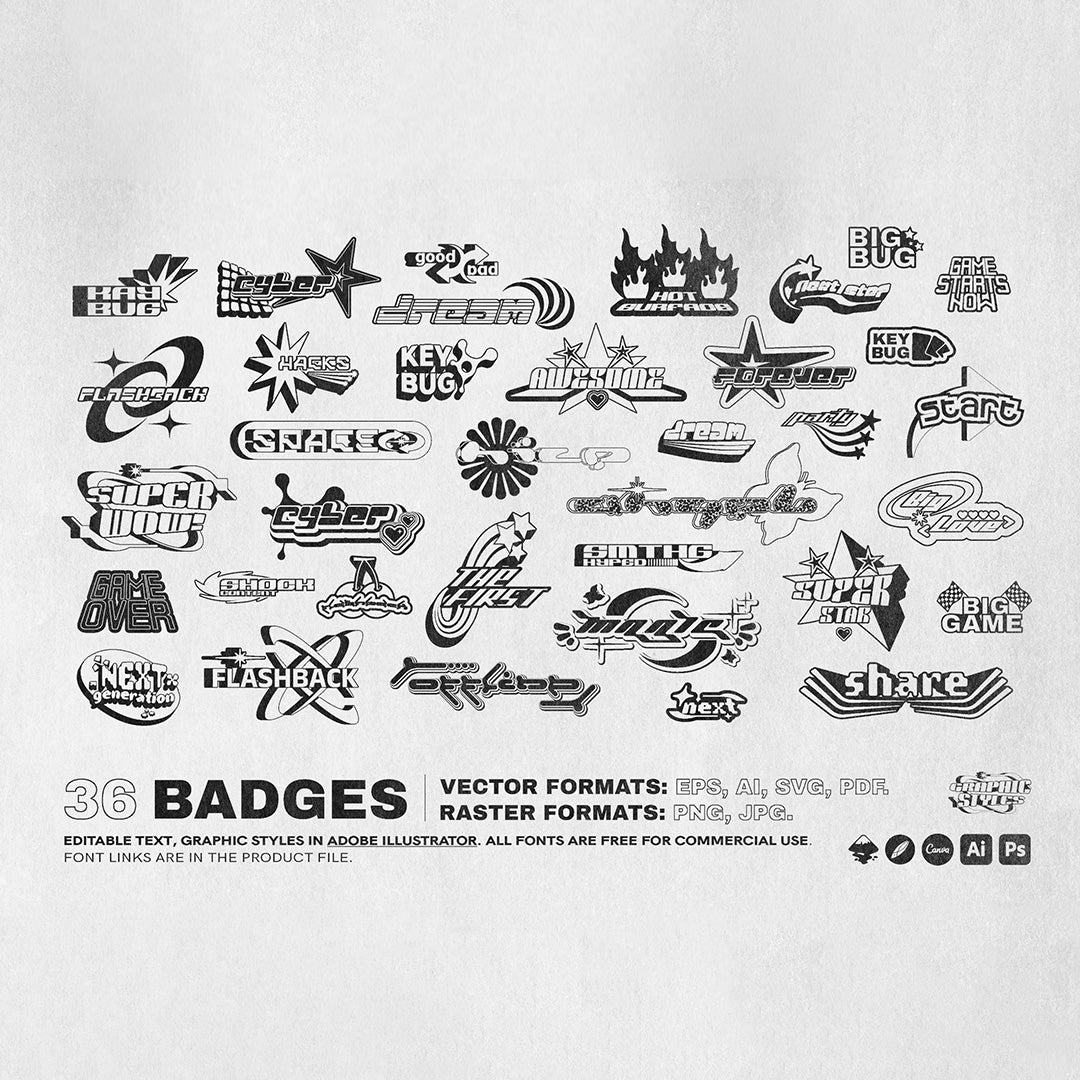 Y2K 240 Shapes Badges Graphic Styles - secret-cache