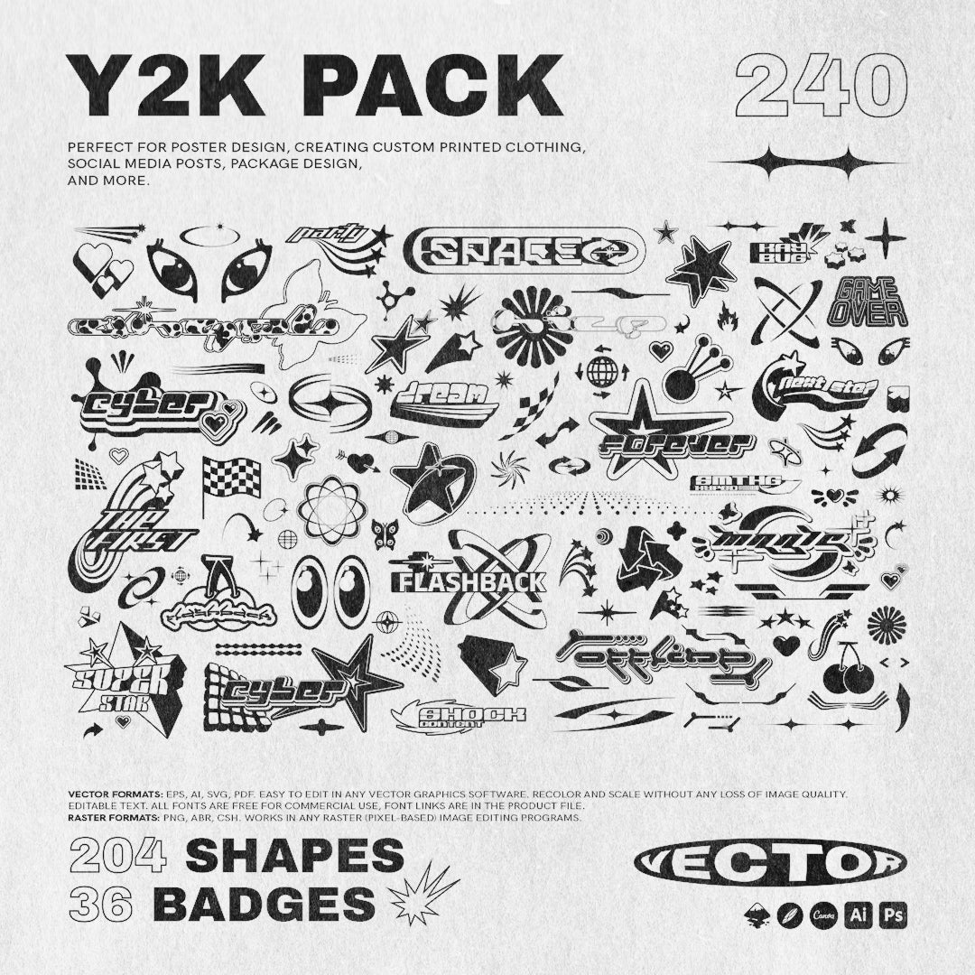 Y2K 240 Shapes Badges Graphic Styles - secret-cache