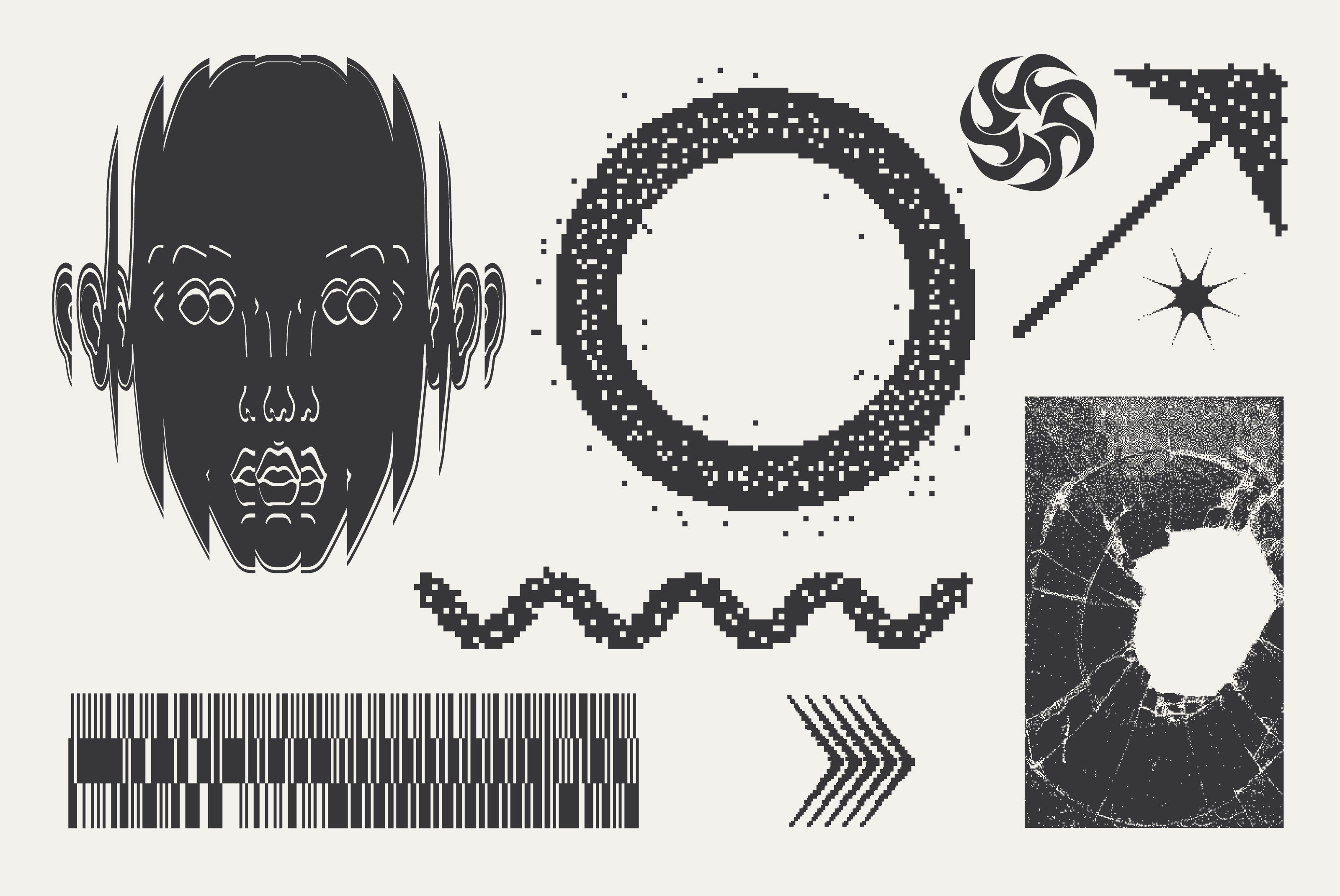 82 Vector Dither Y2K Shapes Pack