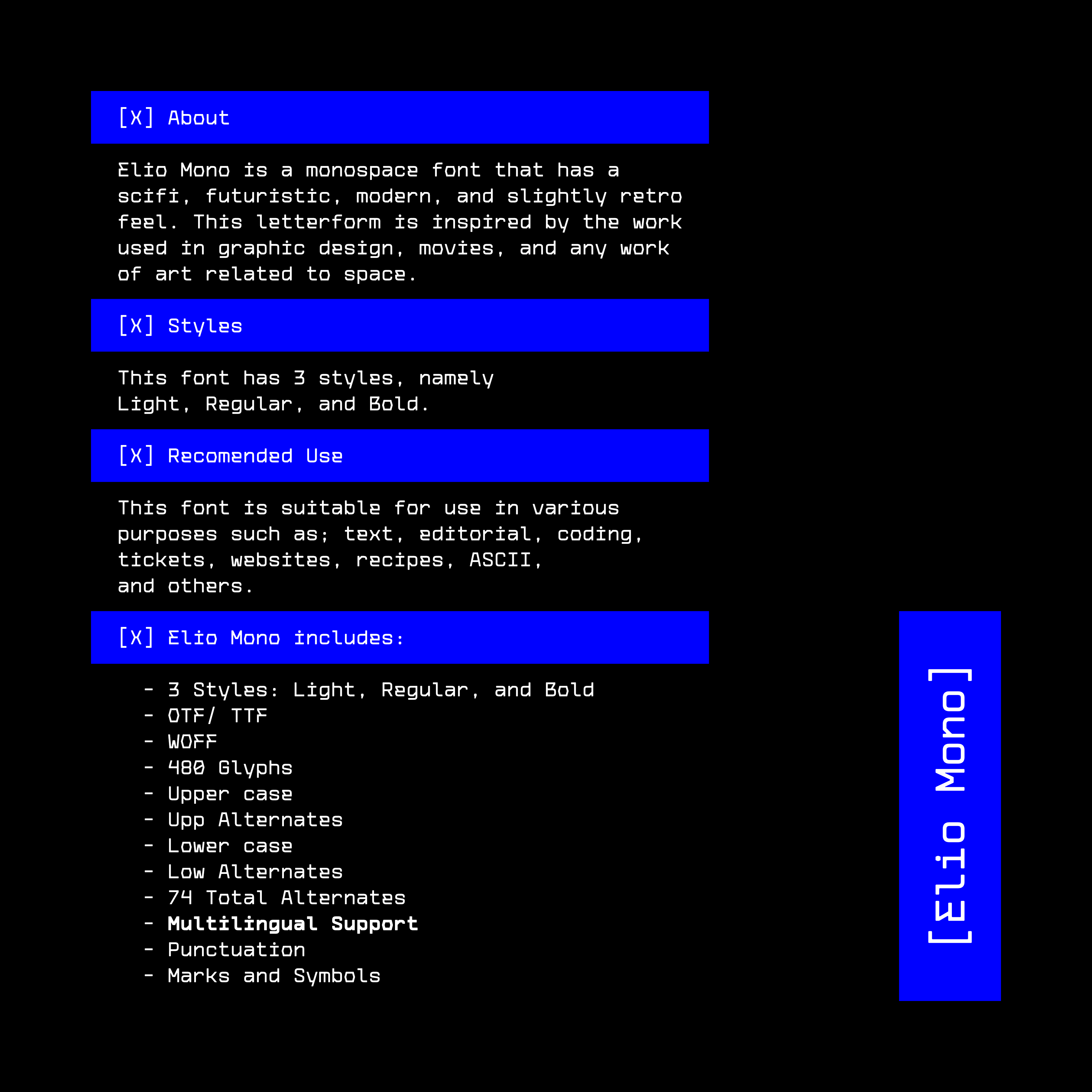 Elio Mono Font Family - secret-cache