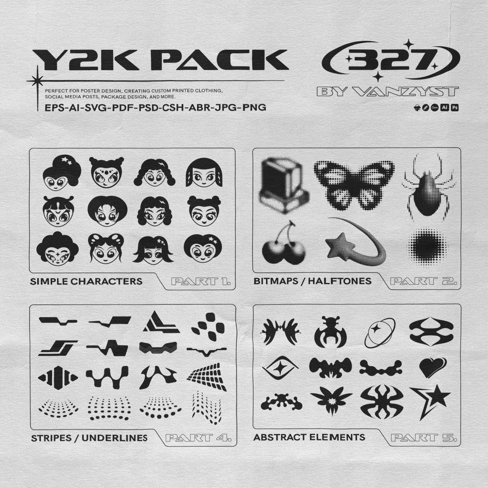 Y2K 327 Characters Halftones Shapes - secret-cache