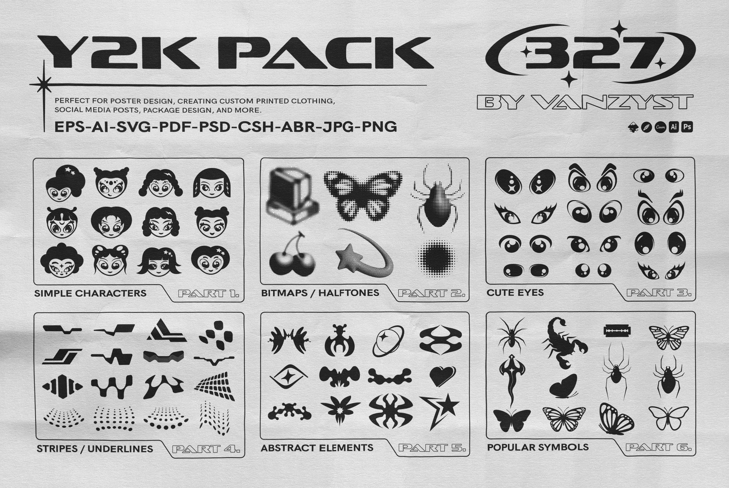 Y2K 327 Characters Halftones Shapes - secret-cache